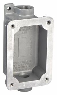 HUBBELL KILLARK Device Box: 1 Gangs, Aluminum, 1 in Hub Size, Feed Through, 6 13/16 in Overall Ht (MPN FXB-6). Key specifications — Brand: HUBBELL KILLARK; Hub Type: Feed Through.