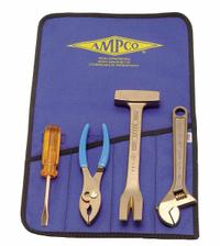 AMPCO Nonsparking Tool Kit: 4 Total Pcs, Tool Roll (MPN M-46). Key specifications — attr538283: AMPCO; attr549034: Lineman's Pliers; attr549035: (1) Slotted Screwdriver; attr549036: None; attr549037: (1) Adjustable Wrench; attr549038: (1) Pry Bar.