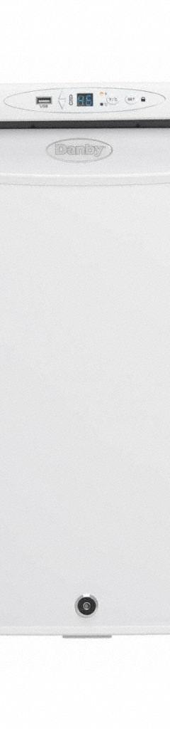 DANBY Lab Refrigerator: 1.6 cu ft, Tabletop, 2°C to 8°C, 19 1/4 in Overall Dp, 17 3/4 in Overall Wd (MPN DH016A1W-D). Key specifications — Color: White; Alarm Type: Temperature; Manufacturer Part Number: DH016A1W-D; Brand: DANBY; Product Type: Lab Refrigerator; Door Type: Swing Solid; Refrigerant Type: R-600a.