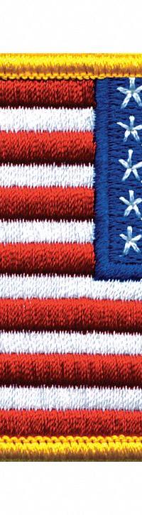 HEROS PRIDE Embroidered Patch: Reverse/U.S. Flag, 3 1/2 in x 2 1/4 in, Gold, Plastic, Sew-On, Flag (MPN 0022). Key specifications — attr1074238: Sew-On; attr188498: 3-1/2 in x 2-1/4 in; attr188499: Gold; attr188500: Plastic; attr188503: U.S. Flag; attr193746: HEROS PRIDE.
