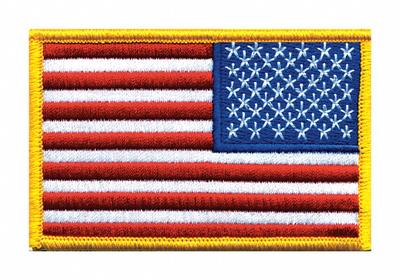 HEROS PRIDE Embroidered Patch: Reverse/U.S. Flag, 3 1/2 in x 2 1/4 in, Gold, Plastic - Embroidered Emblems