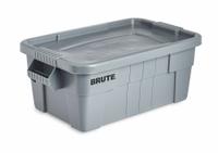 RUBBERMAID COMMERCIAL PRODUCTS Storage Tote: 14 gal, 27 7/8 in x 16 1/2 in x 10 3/4 in, Gray Body (MPN FG9S3000GRAY). Key specifications — Material: Plastic; Edge/Corner Design: Rounded; Body Color: Gray; Lid Color: Gray; Brand: RUBBERMAID COMMERCIAL PRODUCTS; NSF Certified: NSF Certified; Nestable: Nesting Capable.