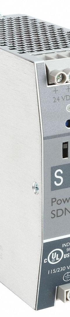 SOLAHD DC Power Supply: DIN Rail, 60 W Output Power - Rated, 2.5 A Current - Output, Single Phase (MPN SDN2.524100P). Key specifications — attr1044898: Single; attr1044874: Metal; attr1044879: 90 to 375V DC; attr211400: SOLAHD.