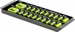 ERNST MANUFACTURING Socket Organizer: Yellow, 3 5/8 in Overall Wd, 18 Posts/Slots, Sockets (MPN 8561HV). Key specifications — attr1125333: (192) I.D. Stickers; attr1125346: ERNST MANUFACTURING; attr1125347: Yellow; attr1136588: Sockets; attr1125364: Socket Bit Tray.