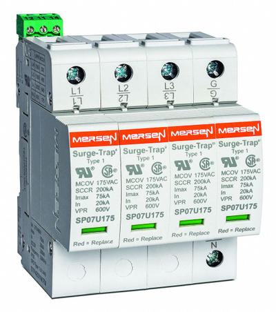 MERSEN Surge Protection Device: Three Phase, 120/208V AC Wye, 4 Poles, 5 Wires - DIN Rail Internal-Mount SPDs
