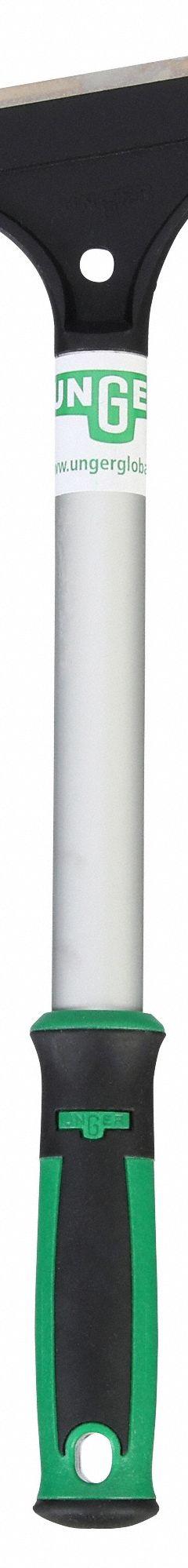 UNGER Scraper: Bld. Mat. Carbon Steel, Hdl. Mat. Aluminum/Zinc, Stiff, 13 1/2 in Overall Lg (MPN SH25C). Key specifications — attr1004902: UNGER; attr1016211: RB10C; attr1014703: Metal; attr1017570: Standard End; attr1034073: Straight.