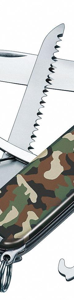 VICTORINOX SWISS ARMY Folding Knife: 9 Tools, 3 1/2 in Closed Lg, 6 1/4 in Open Lg, Stainless Steel (MPN 1.3713.94). Key specifications — attr15951: VICTORINOX SWISS ARMY; attr10312: Camouflage; attr15963: Plastic; attr15985: Stainless Steel; attr15986: Large Knife; attr519229: Pocket-Size; attr519230: Wire Stripper; attr519231: Knife.