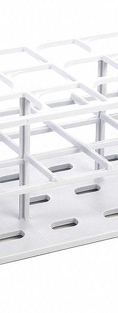 Tube Rack: 3 1/2 in Overall Wd, 11 in Overall Ht, 4 3/8 in Overall Lg, POM, White, (24) Wells (MPN HS27515A). Key specifications — Material: POM; Mounting Location: Benchtop; Color: White; Product Type: Test Tube Rack; Total Holding Capacity: (24) Wells; Brand: HEATHROW SCIENTIFIC.
