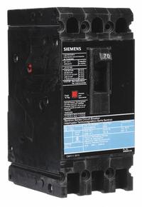 SIEMENS Molded Case Circuit Breaker: 70 A Amps, 10kA at 240V AC, Fixed, Load Side Lug, ABC, ED2 (MPN ED23B070). Key specifications — Phase Connection: ABC; Instantaneous Trip: Fixed; Terminal Connection: Load Side Lug; Series: ED2; Max. AIR Rating: 10kA at 240V AC.