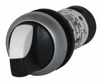 EATON Selector Switch: 22 mm Panel Mounting Size, 3 Positions, Short Lever, 2NO, Metallic (MPN C22-WRK3-K20). Key specifications — AC Contact Rating: 1.5 A @ 230 V; Action: Maintained/Maintained/Maintained; Cam: No Cam Required; DC Contact Rating: 3 A @ 24 V; Hazardous Location Specification: Not Rated; Operator Head Material: Polycarbonate; Operator Head Type: Short-Handled Knob; Operator Illumination: Non-Illuminated.