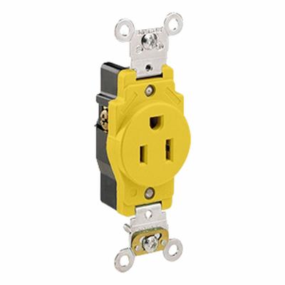 LEVITON Plugs and Receptacles: Single, 5-15, Yellow, 125V AC, 15 A, 2 Pole / 3 Wire (MPN 5261-CR) - General Purpose Receptacles
