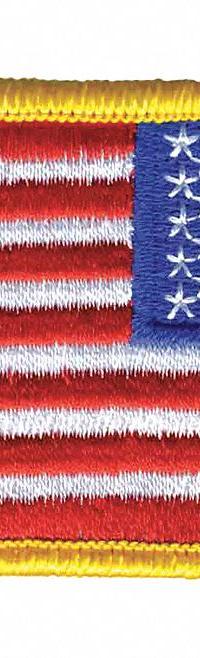 HEROS PRIDE Embroidered Patch: Reverse/U.S. Flag, 3 3/8 in x 2 in, Gold, Plastic, Sew-On, Flag (MPN 0041). Key specifications — attr1074238: Sew-On; attr188498: 3-3/8 in x 2 in; attr188499: Gold; attr188500: Plastic; attr188503: U.S. Flag; attr193746: HEROS PRIDE.
