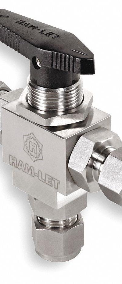 HAM-LET Manual Three-Way Ball Valve: 3/8 in - Stainless Steel Ball Valves