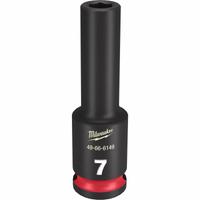 MILWAUKEE Deep Impact Socket: 3/8 in Drive Size, Metric, 7 mm Socket Size, 6-Point, Deep, Friction (MPN 49-66-6149). Key specifications — attr1215501: MILWAUKEE; attr1215515: Black Phosphate; attr1215518: 7 mm.