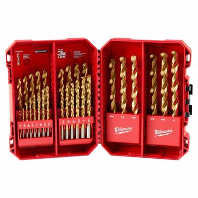 MILWAUKEE Jobber Length Drill Bit Set: 29 Pc, 1/16" to 1/2" by 64ths - Chip-Clearing High-Speed Steel Jobber-Length Drill Bit Sets