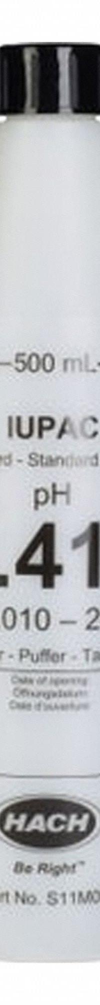 HACH Buffer Standard Solution: 500 mL Volume, Liquid, Bottle, Buffer, S11M005, 1. Key specifications — Brand: HACH; Chemical Family Type: Buffer; Container Type: Bottle; Form: Liquid; Manufacturer Part Number: S11M005; Product Type: Buffer Standard Solution.