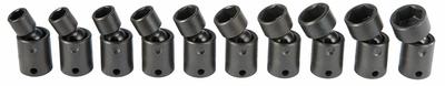 PROTO Impact Socket Set: 3/8 in Drive Size, 10 Pieces, 8 mm to 18 mm Socket Size Range - Metric Flex Impact Socket Sets