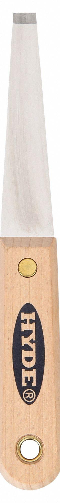 HYDE Scraper: Bld. Mat. Stainless Steel, Hdl. Mat. Hardwood, Stiff, Straight Bld. Shape (MPN 07004). Key specifications — attr1004902: HYDE; attr1012057: Full; attr1014703: Wood; attr1017570: Standard End; attr1029655: Straight; attr1034073: Straight.