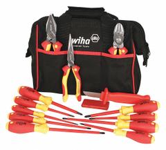 WIHA Insulated Tool Kit: Insulated, 13 Total Pcs, Tool Bag (MPN 32878). Key specifications — attr541600: Lineman's Pliers; attr541603: None; attr541599: (1) Knife; attr541604: None; attr541515: WIHA; attr548994: (2) Specialty Screwdrivers.