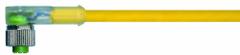 Cordset: M12 Female Right Angle X Bare Wire, 5 Pins, Yellow, PUR, 5 m Cable Lg, 4 A Max Current (A) (MPN 7000-12441-0350500). Key specifications — Cable Jacket Color: Yellow; End 1 Gender: Female; End 1 Mounting Orientation: Right Angle; End 2 Connection Type: Bare Wire; IP Rating: IP67; Brand: MURRELEKTRONIK; Wire Size: 22 AWG; Cable Jacket Material: PUR.