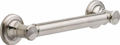 Delta Wall Grab Bar: Straight, 12 in Lg, 1 1/4 in Dia, Stainless Steel, Stainless Steel - Standard Grab Bars