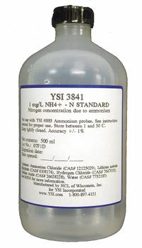 YSI Calibration Solution - Ammonium Standard: Lab, 500 mL Volume, 1 mg/L, 3841, 1. Key specifications — Brand: YSI; Chemical Grade: Lab; Concentration: 1 mg/L; Manufacturer Part Number: 3841; Product Type: Calibration Solution - Ammonium Standard.