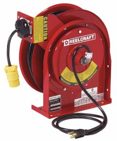 REELCRAFT Extension Cord Reel: Ratchet Lock, 45 ft Cord Lg, 12 AWG, SJEOOW, 5-15R Cord Lg, 5-15P (MPN L 4545 123 3SB). Key specifications — Retractable Cord Ending NEMA Configuration: 5-15R; Feeder Cord Ending NEMA Configuration: 5-15P; Brand: REELCRAFT.