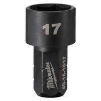 MILWAUKEE Impact Socket: SAE/Metric, 17 mm Socket Size, 6-Point, Short, 1 41/64 in Overall Lg (MPN 49-16-1617). Key specifications — attr1215501: MILWAUKEE; attr1215515: Black Oxide; attr1215518: 17 mm.
