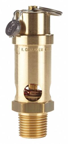 CONRADER Safety Valve: Soft Seat, 1/2 in (M)NPT Inlet (In.), 200 psi Preset Setting (PSI), Brass (MPN SRV530-1/2-200). Key specifications — attr291993: Soft Seat; attr291998: Brass; attr292007: Silicone; attr292009: Brass; attr294753: CONRADER.