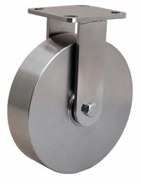 HAMILTON Plate Caster: Corrosion-Resistant, Rigid, Stainless Steel, 8 in Wheel Dia, 2 in Wheel Wd (MPN R-WHS-8SB). Key specifications — attr1109528: Silver; attr1109541: HAMILTON; attr1172513: Rigid.