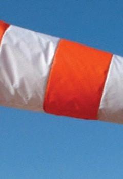 SAFETY FLAG Windsock: Orange/White, Nylon, 36 in Lg, 10 in Throat Dia, Windsock Only, Zip Tie (MPN OWO1036). Key specifications — Color: Orange; Material: Nylon; Mounting: Zip Tie; Includes: Windsock Only.