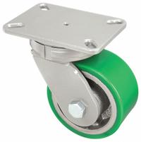 HAMILTON Plate Caster: Swivel, Polyurethane, 6 in Wheel Dia, 3 in Wheel Wd, 8 in Mounting Ht, Ball (MPN S-SEC-63DB). Key specifications — Wheel/Tread Color: Green; Brand: HAMILTON; Roll Up: Swivel.