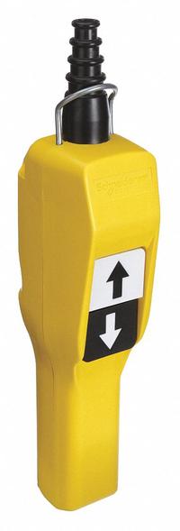 SQUARE D Pendant Control Station: (2) Push Buttons, 2NO, Up/Down, NEMA 1/4/4X/5, (2) Push Buttons (MPN XACA201). Key specifications — AC Contact Rating: 3 A @ 250 V; Action: Momentary/Momentary; DC Contact Rating: 0.1 A @ 600 V; Enclosure Material: Plastic; Hub Style: Dead-End; Legend: Up/Down; Operator Configuration: (2) Push Buttons; Brand: SQUARE D.