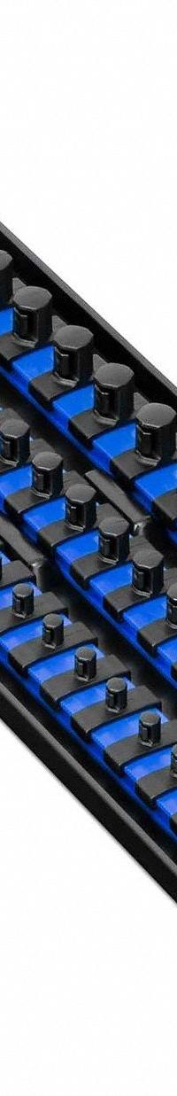 ERNST MANUFACTURING Socket Organizer: Blue, 5 5/16 in Overall Wd, 40 Posts/Slots, Sockets (MPN 8491). Key specifications — attr1125333: (40) Socket Clips; attr1125346: ERNST MANUFACTURING; attr1125347: Blue; attr1136588: Sockets; attr1125364: Socket Bit Tray.