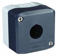 SCHNEIDER ELECTRIC Push Button Enclosure: 22mm, 1 Holes, Non-Metallic, NEMA 13/4X (MPN XALD01H7). Key specifications — Brand: SCHNEIDER; Environments & Applications: Washdown-Corrosion-Resistant.