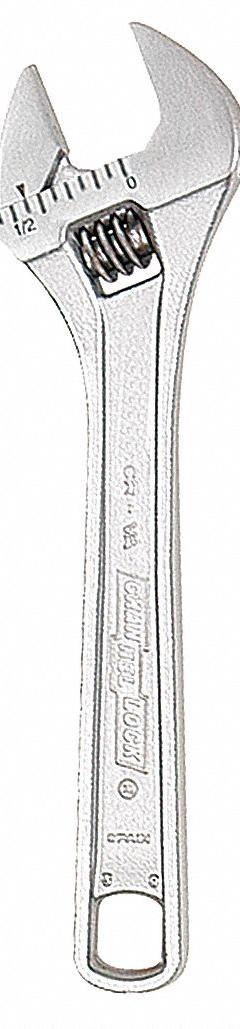 CHANNELLOCK Adjustable Wrench: Alloy Steel, Chrome, 4 1/2 in Overall Lg, 1/2 in Jaw Capacity (MPN 804). Key specifications — attr309359: Chrome; attr324924: CHANNELLOCK; attr309358: Alloy Steel.