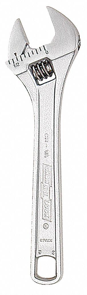 CHANNELLOCK Adjustable Wrench: Alloy Steel, Chrome, 4 1/2 in Overall Lg - General Purpose Adjustable Wrenches