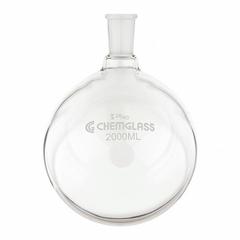 CHEMGLASS Boiling Flask: 3 L, Colorless, Round, A, 24/40 Compatible with Stopper Size (MPN CG-1506-27). Key specifications — Shape: Round; Body Color: Colorless; Brand: CHEMGLASS; Compatible with Stopper Size: 24/40; USP Specification: Type I.