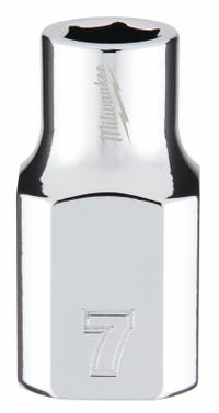 MILWAUKEE Standard Socket: Metric, 3/8 in Drive Size, 7 mm Socket Size, 6-Point, Std, Chrome (MPN 45-34-9077). Key specifications — attr1204417: MILWAUKEE; attr1204392: Chrome.