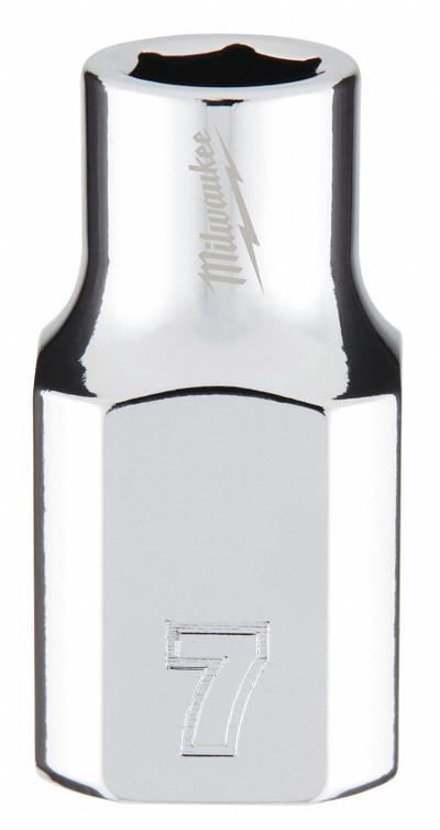 MILWAUKEE Standard Socket: Metric, 3/8 in Drive Size, 7 mm Socket Size, 6-Point, Std - Anti-Roll Hand Sockets