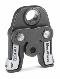 RIDGID Press Jaw: 1/2 in Pipe, Stainless Steel, For Viega MegaPress, Compact Tool Types (MPN 48433). Key specifications — attr518773: Jaws; attr518762: Stainless Steel; attr518771: Steel; attr518761: Viega MegaPress; attr518760: RIDGID.