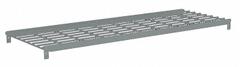 TENNSCO Shelf: 42 in x 18 in, 550 lb Load Capacity, Steel, 5 ga Decking, Gray, Shelf (MPN ZAESH-4218W). Key specifications — Decking Material: Steel; Includes: (2) Beams; Decking Finish: Zinc Plated; Shelf Configuration: Single Straight; Color: Gray; Frame Material: Steel; Brand: TENNSCO; Frame Finish: Zinc Plated.