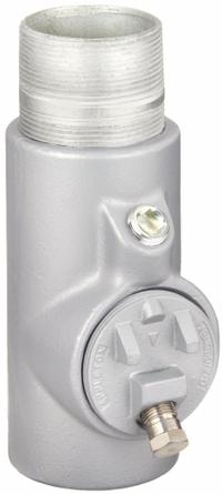 Sealing Fitting with Drain - Vertical: Iron, 3 1/2 in Trade Size, Male, 9 3/16 in Overall Lg (MPN EYD-96). Key specifications — Brand: APPLETON ELECTRIC; Connection Type: Threaded; Thread Gender: Male; Ends - Hazardous Fittings: 3-1/2 in FNPT x 3-1/2 in MNPT; Material: Iron; Hazardous Location Rating: Class I, Division 1 and 2, Groups C, D; Thread Type: NPT; Standards: UL 886.