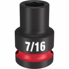 MILWAUKEE Standard Impact Socket: 1/2 in Drive Size, SAE, 7/16 in Socket Size, 6-Point, Std (MPN 49-66-6201). Key specifications — attr1215501: MILWAUKEE; attr1215515: Black Phosphate; attr1215518: 7/16 in.