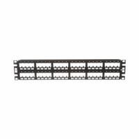 Patch Panel: 2 Rack Units, 48 Ports, Flat, Adhesive Label/Front Numbered, Unshielded, Rear Access (MPN CPP48FMWBLY). Key specifications — Brand: PANDUIT; Compatible Adapter Type: Panduit Mini-Com Modules; Material: Steel; _Access Type: Rear Access; _Port Labeling: Adhesive Label; _Series: Mini-Com; _Shielded: Unshielded.