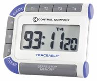 TRACEABLE Digital Timer: (4) Separate Timing Channels/Memory Recall, 1/2 in x 2 1/4 in x 2 3/4 in (MPN 5012). Key specifications — Clock Function Included: Yes; Count Direction: Count Up; Features: Memory Recall; Digital Display Screen Type: LCD; Alarm Type: Audible; Brand: TRACEABLE; Maximum Time Setting: 99 hrs, 59 minutes, 59 seconds.