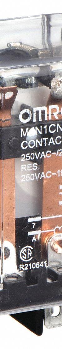 OMRON General Purpose Relay: Socket Mounted, 10 A Current Rating, 120V AC, SPDT, 5 Pins/Terminals (MPN MJN1C-N-AC120). Key specifications — Brand: OMRON; Base Type: Square; Mounting Style: Plug-In; Pin Shape: Flat; Electrical Connection: Quick-Connect; Manufacturer Part Number: MJN1C-N-AC120; Series: MJN Series.