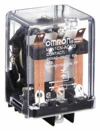 OMRON General Purpose Relay: Socket Mounted, 10 A Current Rating, 120V AC, SPDT, 5 Pins/Terminals (MPN MJN1C-N-AC120). Key specifications — Brand: OMRON; Base Type: Square; Mounting Style: Plug-In; Pin Shape: Flat; Electrical Connection: Quick-Connect; Manufacturer Part Number: MJN1C-N-AC120; Series: MJN Series.