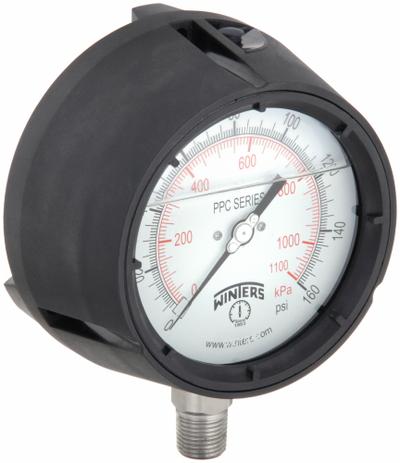WINTERS Process Pressure Gauge: 0 psi to 160 psi, White, 4 1/2 in Dial, 1/2 in NPT Male - Vibration-Resistant All-Stainless Steel Wetted Parts & Casing