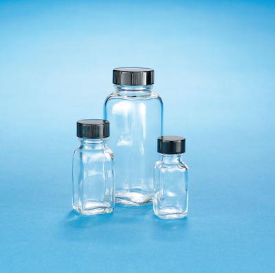 KIMBLE Sampling Bottle: 250 mL, 43-400 mm, Phenolic, LDPE/PTFE, Colorless, 24 - Rectangular Glass Lab Bottles